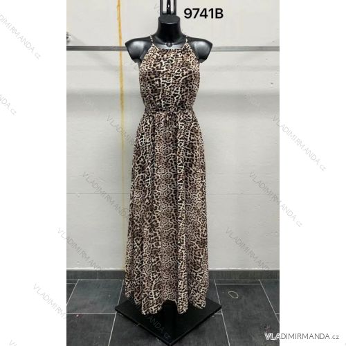 Šaty dlouhé na ramínka letní leopard dámské (S/M ONE SIZE) ITALSKÁ MÓDA IMM22982