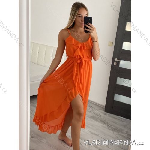 Women's Lace Summer Strapless Dress (UNI S-M) ITALIAN FASHION IMM20304 S/M Orange