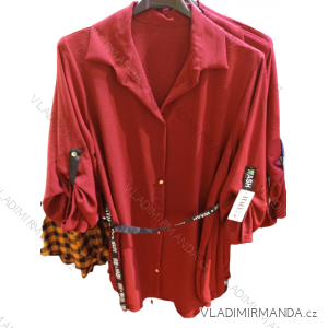 Tunic/Dress Shirt Extended With Belt 3/4 Long Sleeve Women's Plus Size (L/XL/2XL ONE SIZE) ITALIAN FASHION IMH22882