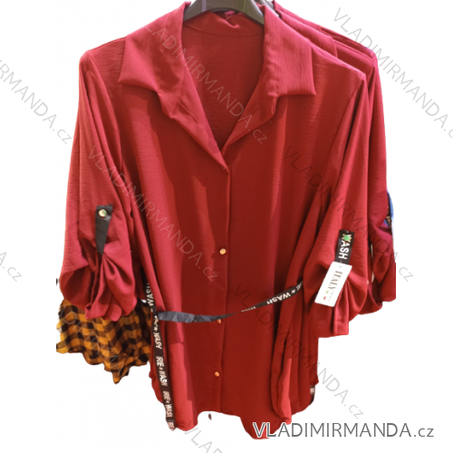 Tunic/Dress Shirt Extended With Belt 3/4 Long Sleeve Women's Plus Size (L/XL/2XL ONE SIZE) ITALIAN FASHION IMH22882