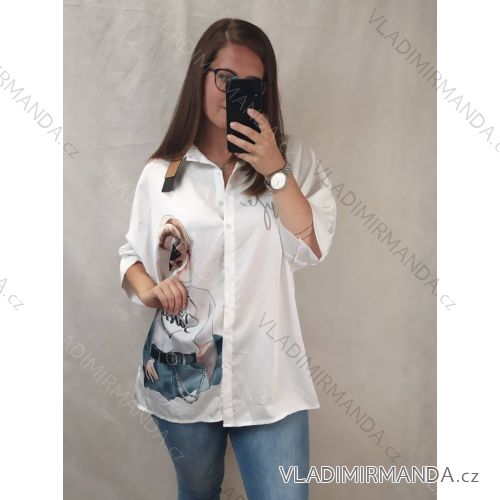 Long Oversize Short Sleeve Women's Plus Size Shirt (XL/2XL ONE SIZE) ITALIAN FASHION IMN22027