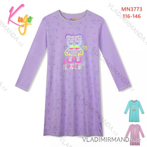 Long-sleeved night shirt for children, teenagers, girls (116-146) KUGO MN3773