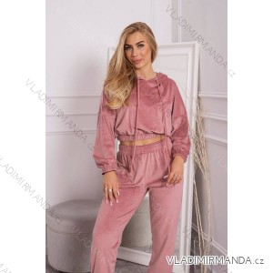 Velor set with a hood - dark powder pink