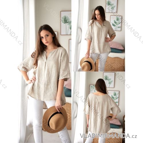 Women's Oversize Long Sleeve Linen Tunic (S/M ONE SIZE) ITALIAN FASHION IMPLI2220026