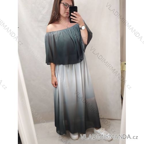 Šaty letní dlouhé carmen šifon duhové dámské nadrozměr (XL/2XL ONE SIZE) ITALSKÁ MÓDA IM42295108 XL/2XL Gray