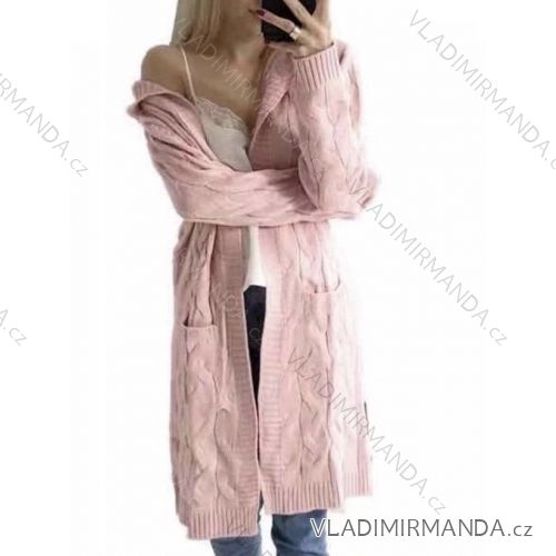 Women's Long Sleeve Knitted Hooded Cardigan (S/M/L ONE SIZE) ITALIAN FASHION IMWB22266