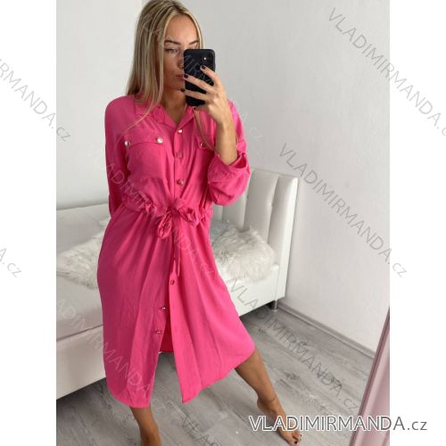 Šaty košilové dlouhý rukáv dámské (S/M ONE SIZE) ITALSKÁ MÓDA IMWB22192 L / XL pink