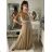 Women's long elegant dress with straps (S/M ONE SIZE) ITALIAN FASHION IMPSH243670 beige S/M