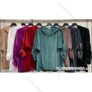 Women's Long Sleeve Velvet Hooded Sweatshirt (2XL/3XL ONE SIZE) ITALIAN FASHION IMC22679