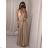 Long summer satin dress with straps women with belt (UNI S / M) ITALIAN FASHION IMM22INFINITE