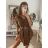 Šaty elegantní dlouhý rukáv dámské (S/M ONE SIZE) ITALSKÁ MÓDA IMM22SARA Brown S/M