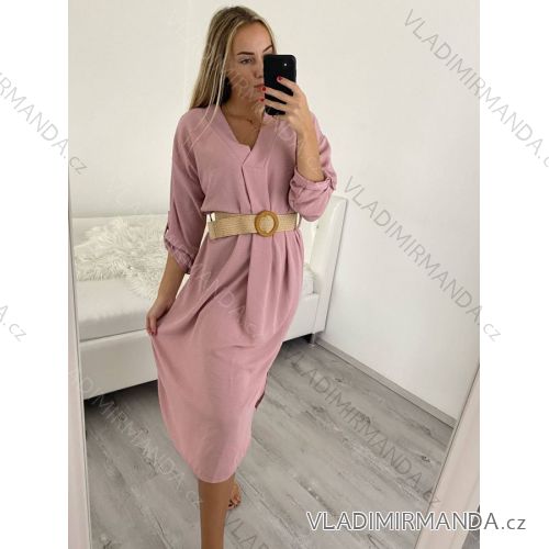 Women's Warm Long Sleeve Dress (L / XL ONE SIZE) ITALIAN FASHION IM421MIA M / L Old-pink