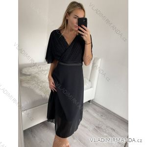 Women's Long Knitted Turtleneck Short Sleeve Dress (S/M ONE SIZE) ITALIAN FASHION IMM229012ZO