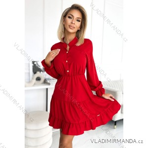 395-1 Dress with a neckline and golden buttons - red