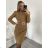 Women's Long Sleeve Turtleneck Knitted Dress (S/M ONE SIZE) ITALIAN FASHION IMWAA223600 S/M Brown