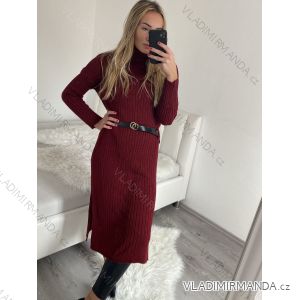 Women's Belted Long Sleeve Knitted Turtleneck Dress (S/M ONE SIZE) ITALIAN FASHION IM422NOEMI