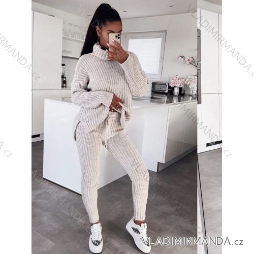 Women's Long Sleeve Knitted Turtleneck Sweater and Leggings Set (S/M ONE SIZE) ITALIAN FASHION IMWAA22511