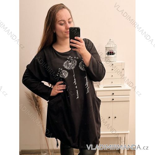 Women's Warm Long Sleeve Dress (L / XL ONE SIZE) ITALIAN FASHION IM421MIA 3xl / 4xl black