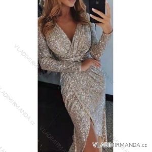 Women's Long Elegant Sparkly Long Sleeve Dress (S/M ONE SIZE) ITALIAN FASHION IMWB22369