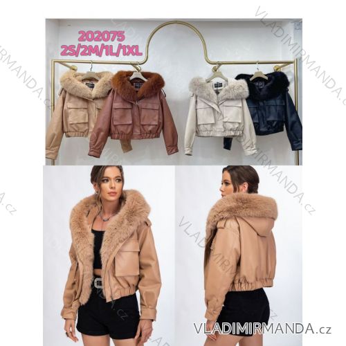 Leather jacket with fur long sleeve women's (S-XL) POLISH FASHION PMWB22202075