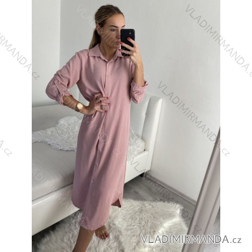 Šaty dlouhé maxi košilové dlouhý rukáv dámské (S/M/L ONE SIZE) ITALSKá MóDA IM4221031 M / L Old-pink