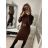 Women's Long Sleeve Turtleneck Knitted Dress (S/M ONE SIZE) ITALIAN FASHION IMWAA223600 S/M Brown