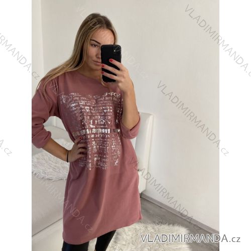 Šaty sametové teplé dlouhý rukáv dámské nadrozměr (L/XL/2XL ONE SIZE) ITALSKÁ MÓDA IM322651 XL/2XL Old-pink