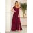 310-5 LIDIA long dress with a neckline and frills - burgundy color
