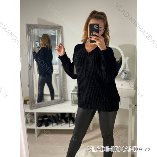 Women's Long Sleeve Sweater (S / M ONE SIZE) ITALIAN FASHION IMM219072 S/M black