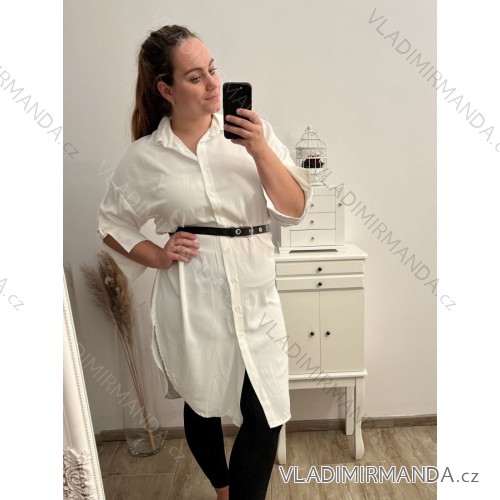 Košile prodloužená/šaty košilové s páskem dlouhý rukáv dámské nadrozměr (XL/2XL ONE SIZE) ITALSKÁ MÓDA IMPBB222713DS XL/2XL white