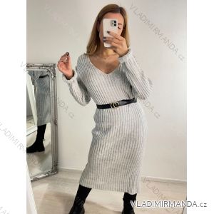 Women's Belted Long Sleeve Knitted Dress (S/M ONE SIZE) ITALIAN FASHION IMWA223040