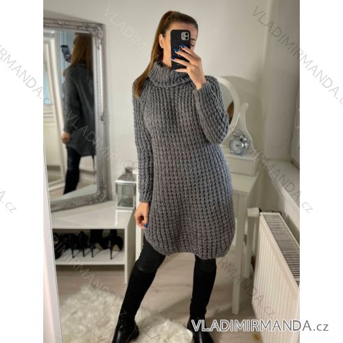 Women's Long Sleeve Turtleneck Knitted Dress (S/M ONE SIZE) ITALIAN FASHION IM4227200