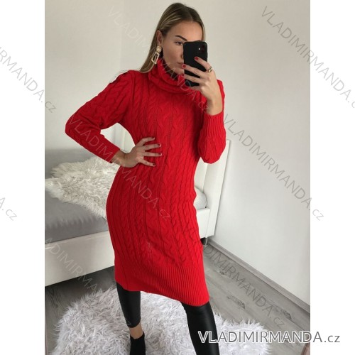 Šaty pletené s rolákem dlouhý rukáv dámské (S/M ONE SIZE) ITALSKÁ MÓDA IMWB22341 red S/M