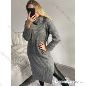 Women's Long Sleeve Turtleneck Knitted Dress (S/M/L ONE SIZE) ITALIAN FASHION IMD221099