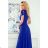 405-2 ELENA Long dress with a neckline and ties on the shoulders - blue