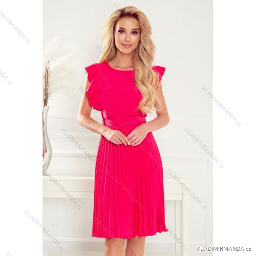 396-2 LAYLA Pleated dress with a belt - raspberry color