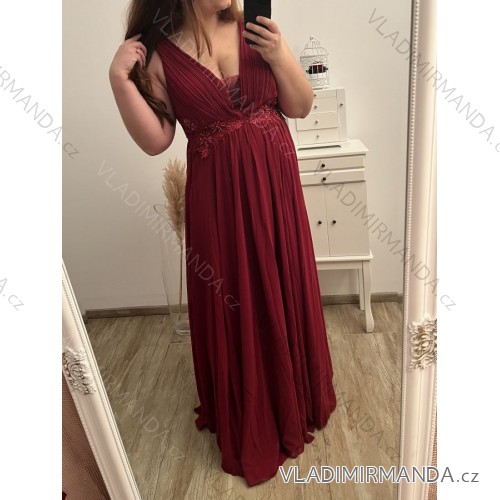 Šaty plesové elegantní společenské bez rukávu dámské nadrozměr (L/XL/2XL ONE SIZE) ITALSKÁ MÓDA IMM22XF-324 XL/2XL dark red