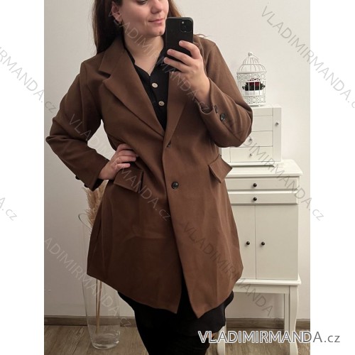 Kabát flaušový s páskem dlouhý rukáv dámský nadrozměr (XL/2XL/3XL ONE SIZE) ITALSKÁ MÓDA IMWQ22002 2XL/3XL brown Chocolate