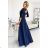 309-6 AMBER elegant lace long dress with a neckline - navy blue