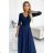 309-6 AMBER elegant lace long dress with a neckline - navy blue