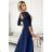 309-6 AMBER elegant lace long dress with a neckline - navy blue