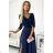 309-6 AMBER elegant lace long dress with a neckline - navy blue