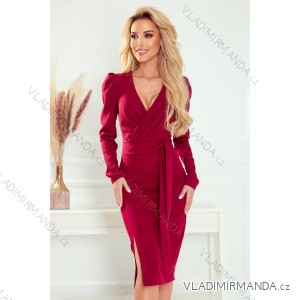 409-1 EDITTA elegant dress with a neckline and puffs - burgundy