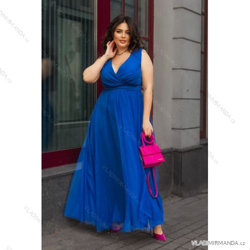 Women's Plus Size (42-48) Long Elegant Party Sleeveless Dress POLISH FASHION PMLBC23248-05 Royal Blue 42