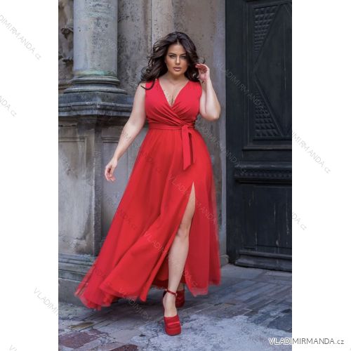 Women's Plus Size (42-48) Long Elegant Party Sleeveless Dress POLISH FASHION PMLBC23248-02 Red 48