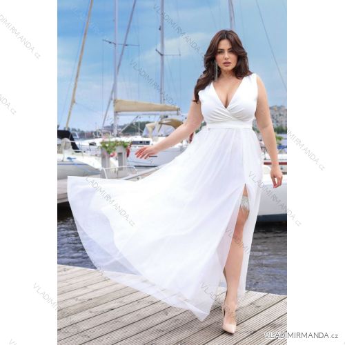 Women's Plus Size (42-46) Long Elegant Party Sleeveless Dress POLISH FASHION PMLBC23265-10 white 46