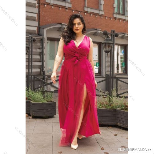 Women's Plus Size (42-48) Long Elegant Party Sleeveless Dress POLISH FASHION PMLBC23248-07 Burgundy 48