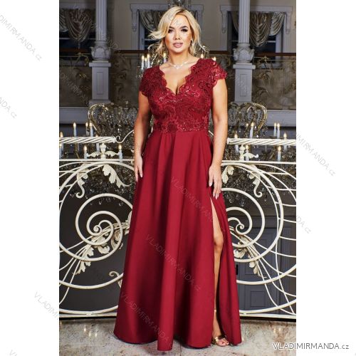 Women's Plus Size (42-46) Long Elegant Party Sleeveless Dress POLISH FASHION PMLBC23265-10 Wine 36