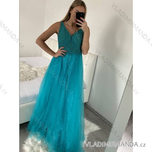 Women's Long Social Elegant Summer Strapless Dress (M/L, L/XL) ITALIAN FASHION IMPSH22260019/DU Turquoise