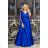 Dress Long Elegant Party 3/4 Sleeve Women's Plus Size (52-54) POLISH FASHION PMLBF23ID1867 Royal Blue 52